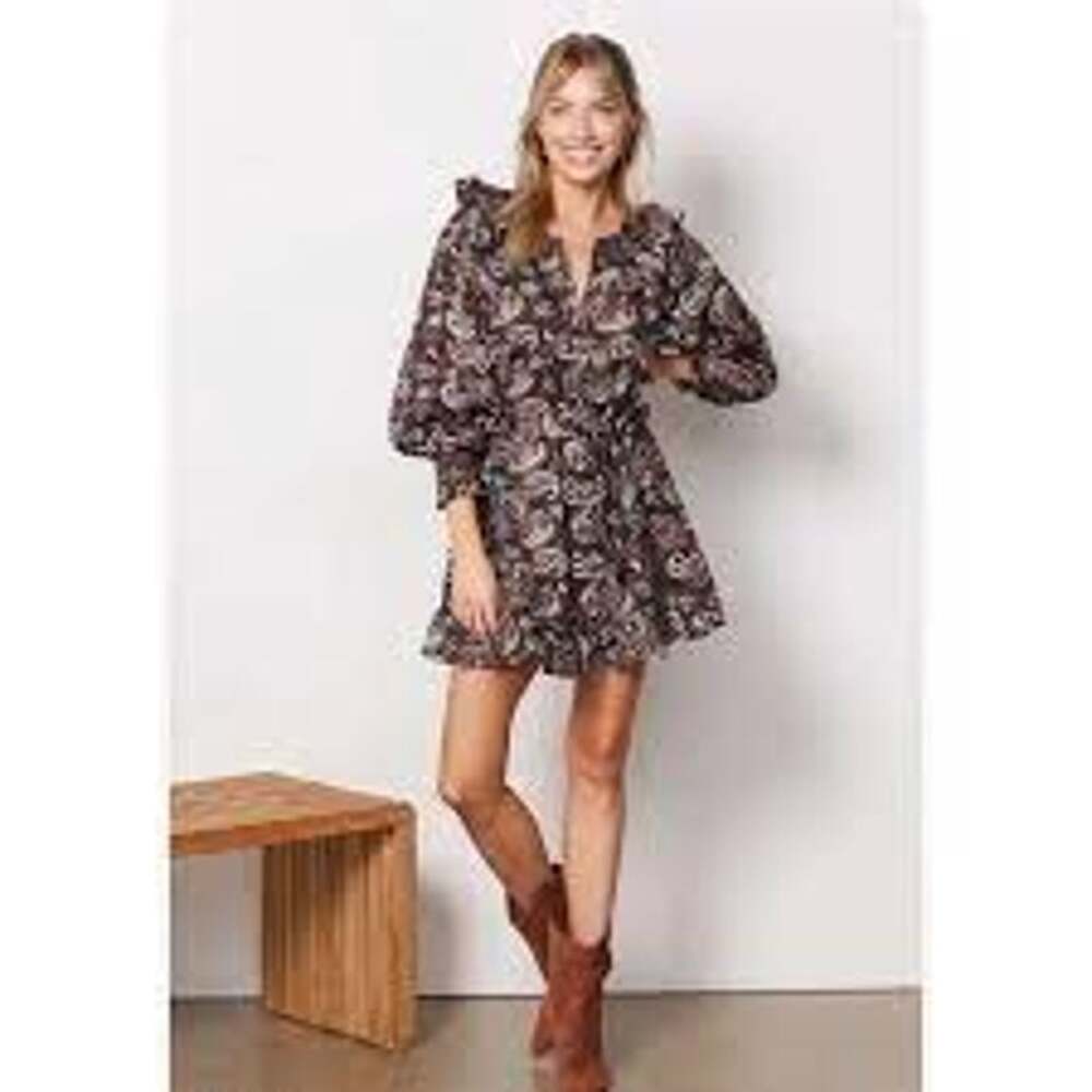 NWT Cleobella Mini Shirt Dress Boho Belted Ruffle Organic Cotton Women Medium
